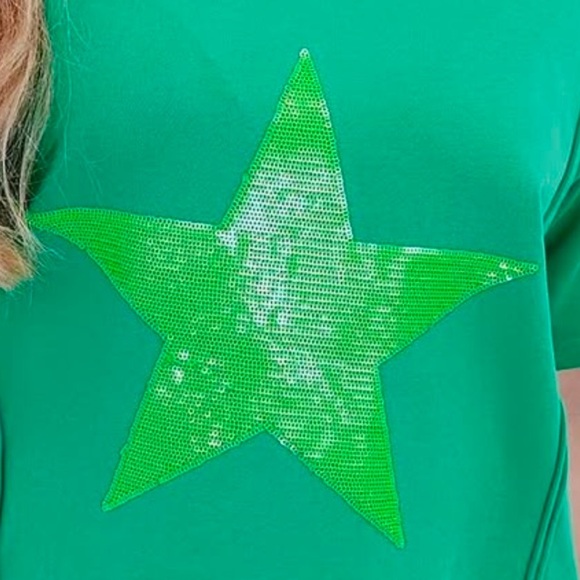 GREEN GLITTER STAR OVERSIZED SHORT SLEEVE SHIRT!! Quality!!!! L! New! - Picture 3 of 3